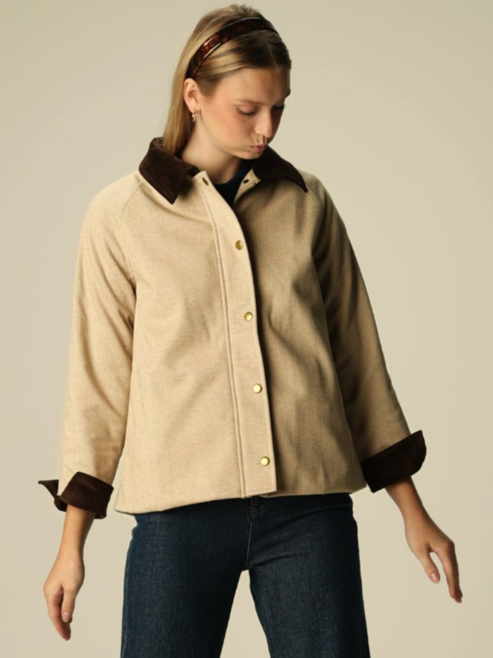 Duffield Lane Reid Jacket in Taupe Plush Herringbone Size XS. NWT